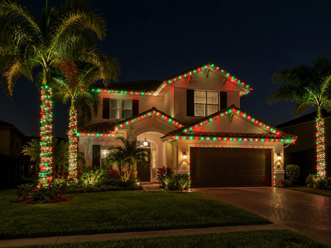 Permanent holiday lights on a South Florida home